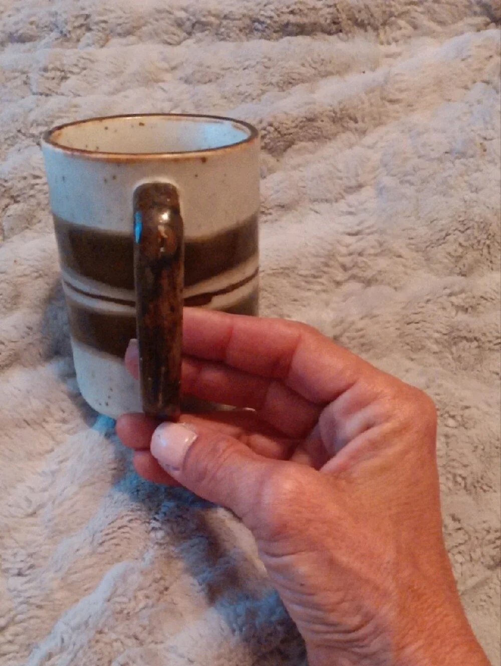 Speckled Ceramic Coffee Mug with Brown Stripes
